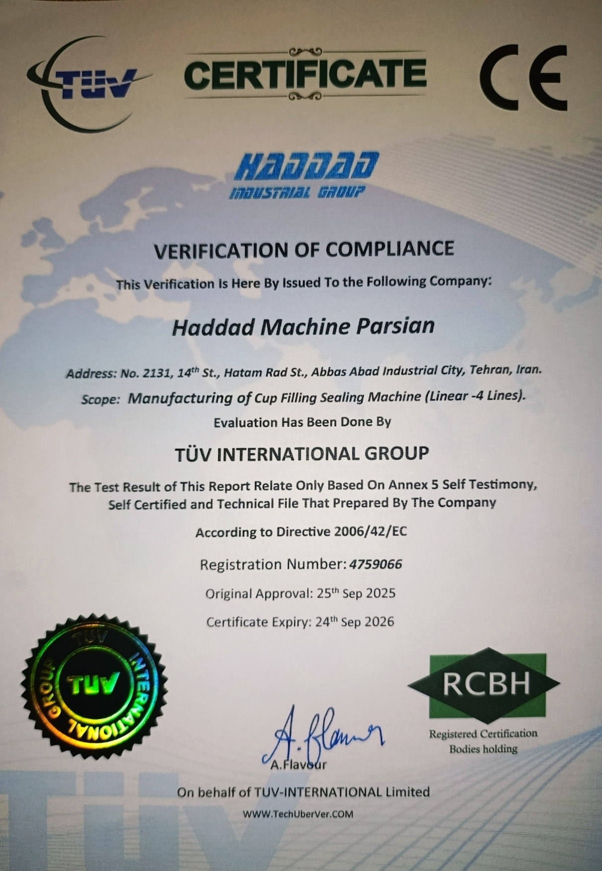 Haddad Fillpack ISO Certificate 2