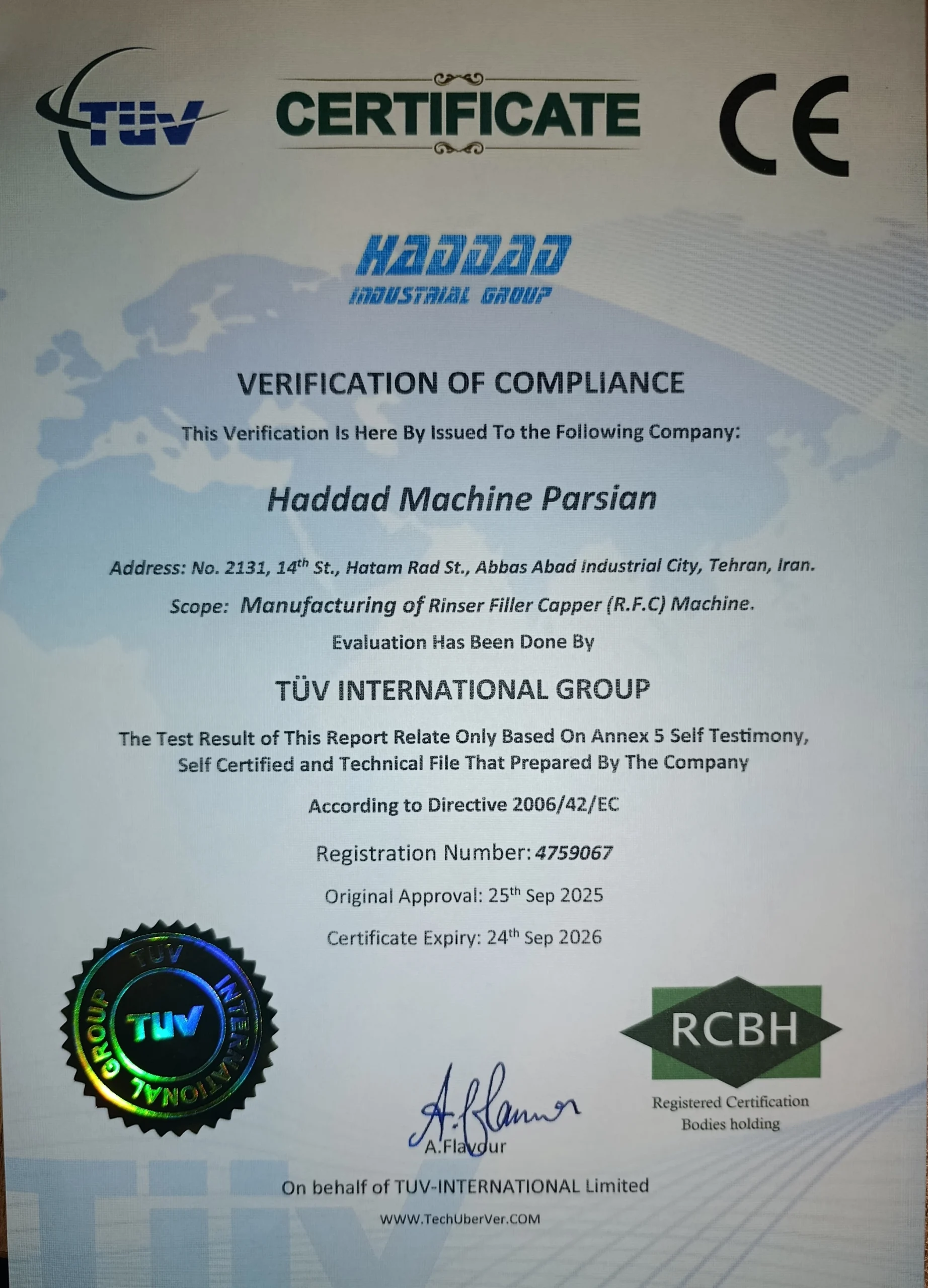 Haddad Fillpack ISO Certificate 1